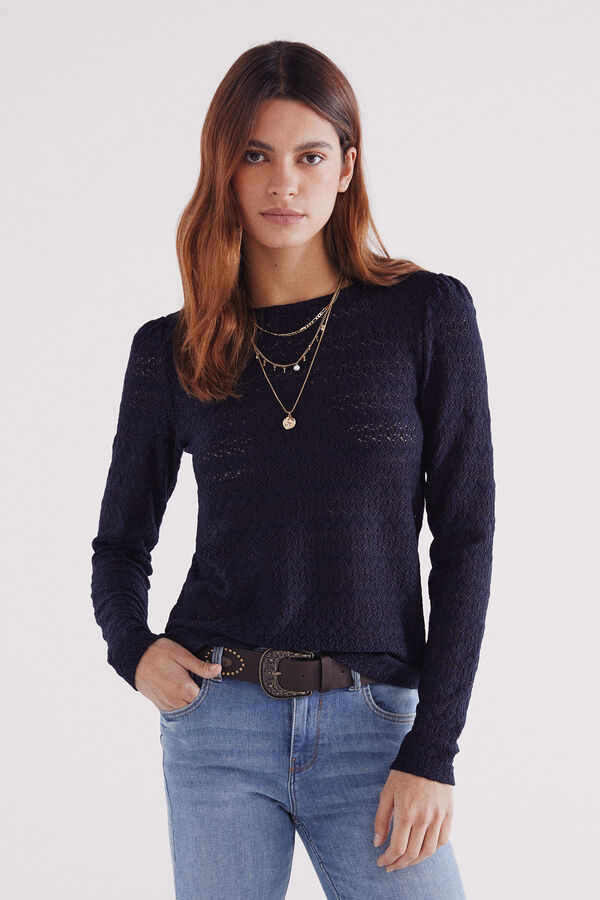 Springfield Camiseta estructura crochet azul