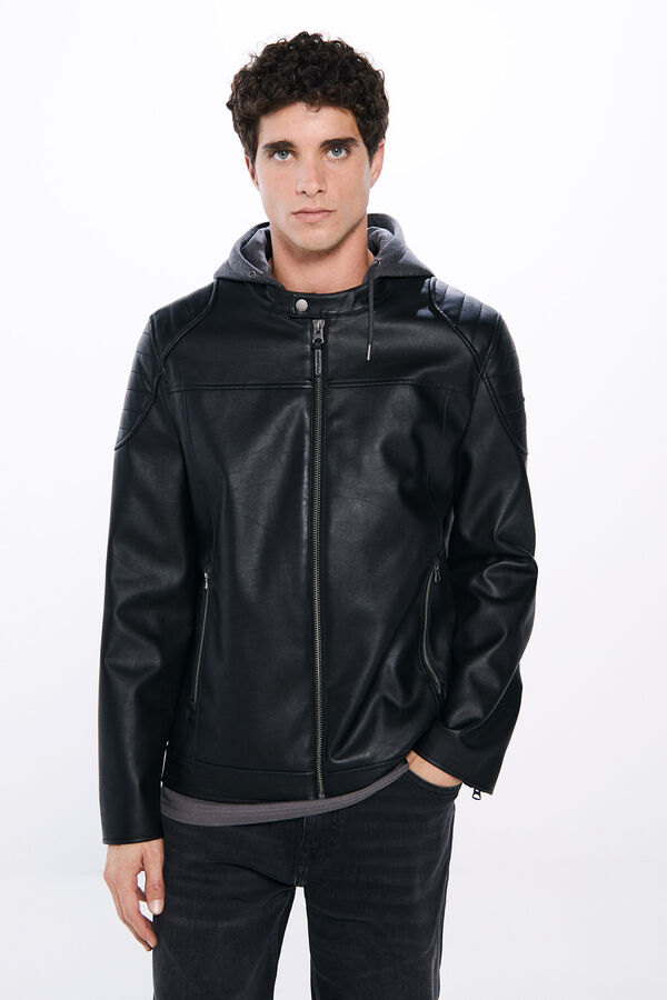 Springfield Cazadora efecto piel capucha negro