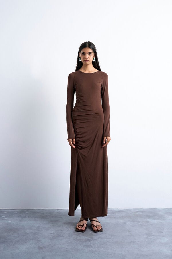 Topshop Vestido largo drapeado marr&oacute;n