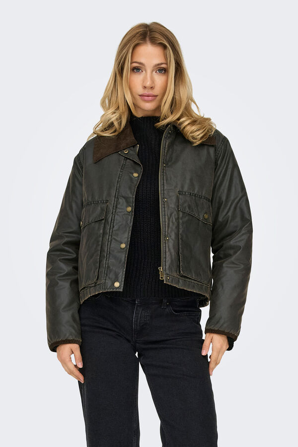 Only Chaqueta corta efecto encerado gris