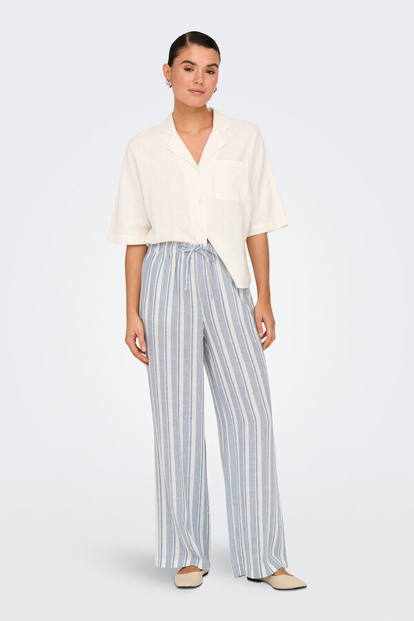 Only Pantalón wideleg de lino azul