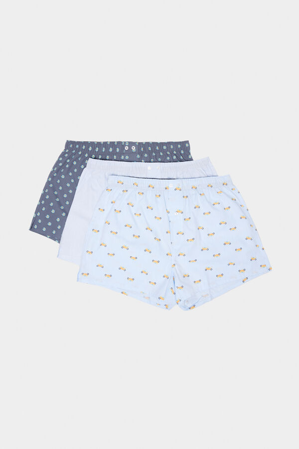 Springfield Pack 3 cuecas tecido popelina estampadas azul