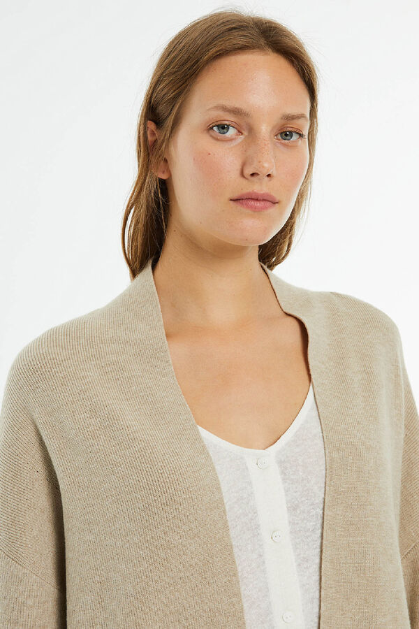 System Action Cardig&atilde; longo aberto com manga japonesas bege