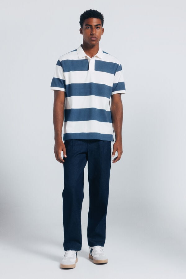 Springfield Polo piqu&eacute; riscas larga regular fit azul