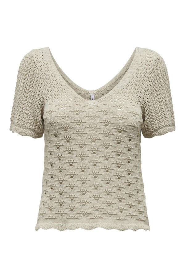 Only Top malha crochet  cinzento