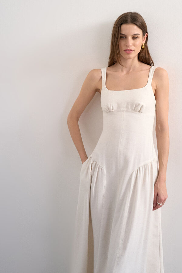 Topshop Vestido comprido de al&ccedil;as bege