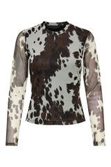 Only Blusa semitransparente de manga comprida com estampa animal castanho