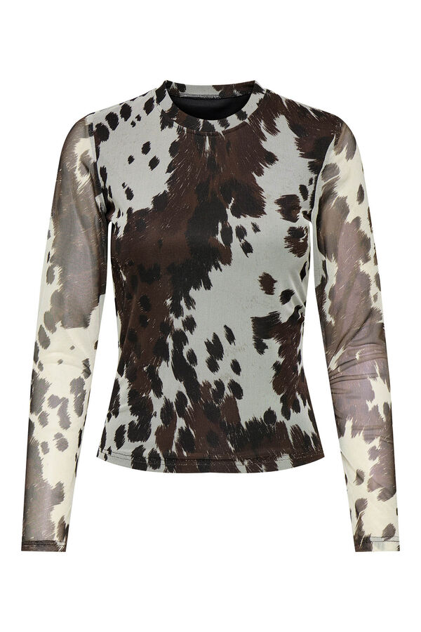 Only Blusa semitransparente de manga comprida com estampa animal castanho