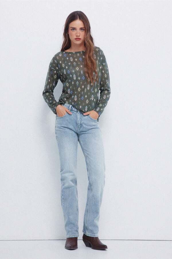 Springfield Camiseta estampada com efeito linho Caqui escuro