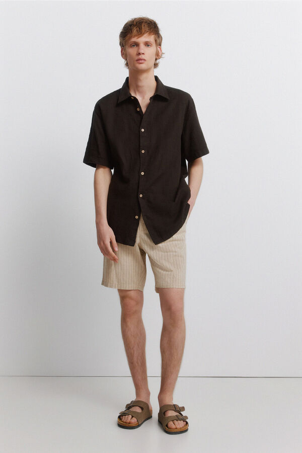 Springfield Bermuda lino rayas comfort slim fit beige