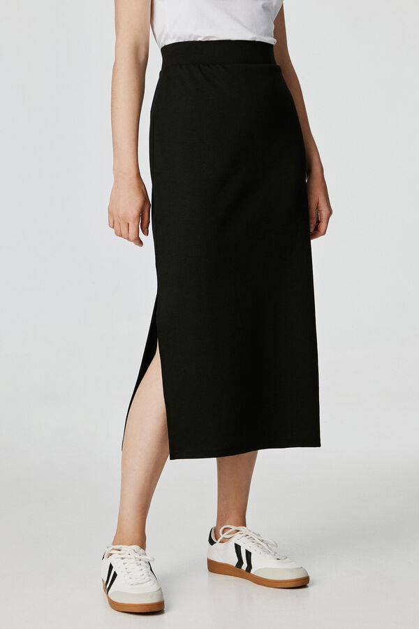 Pieces Falda midi con cintura el&aacute;stica negro