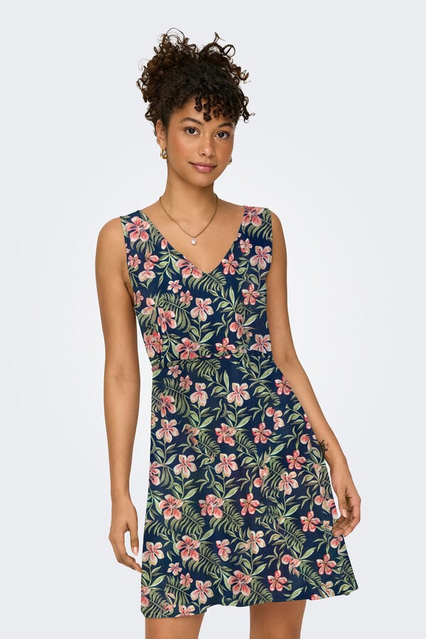 Only Vestido curto com al&ccedil;as largas  azul