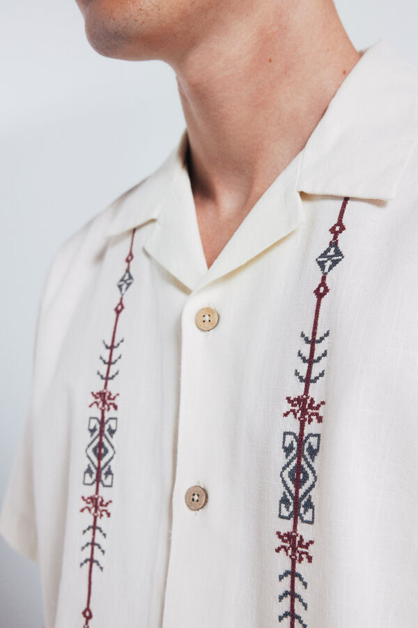 Springfield Camisa manga corta bowling bordado posicional blanco