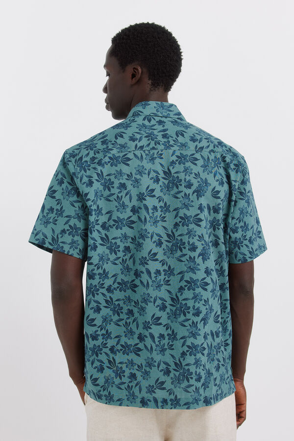 Springfield Camisa de manga curta em linho estampado azul