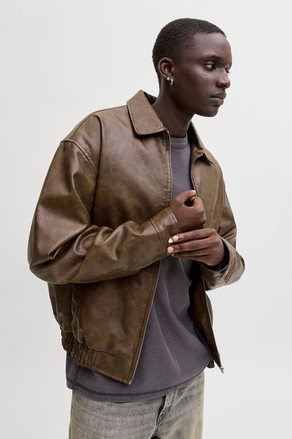 Jack & Jones Cazadora bomber polipiel marr&oacute;n
