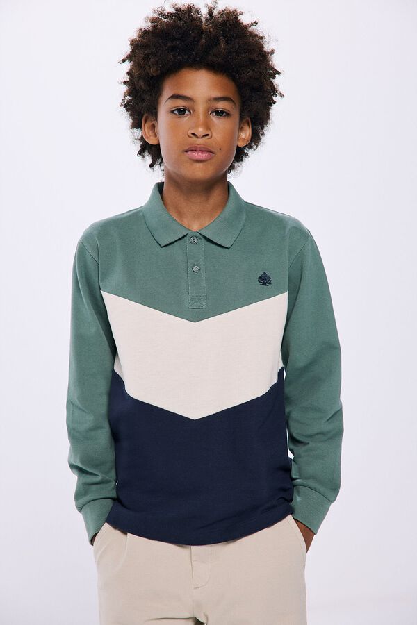Springfield Kids Polo color block manga larga ni&ntilde;o verde