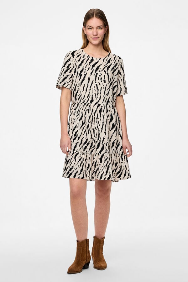Pieces Vestido animal print bege