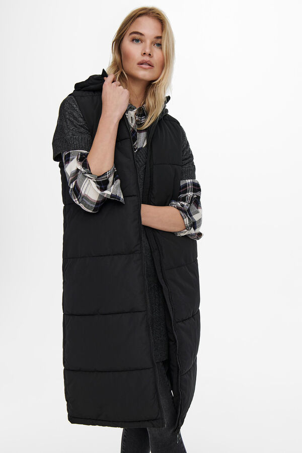 Only Colete acolchoado com capuz preto