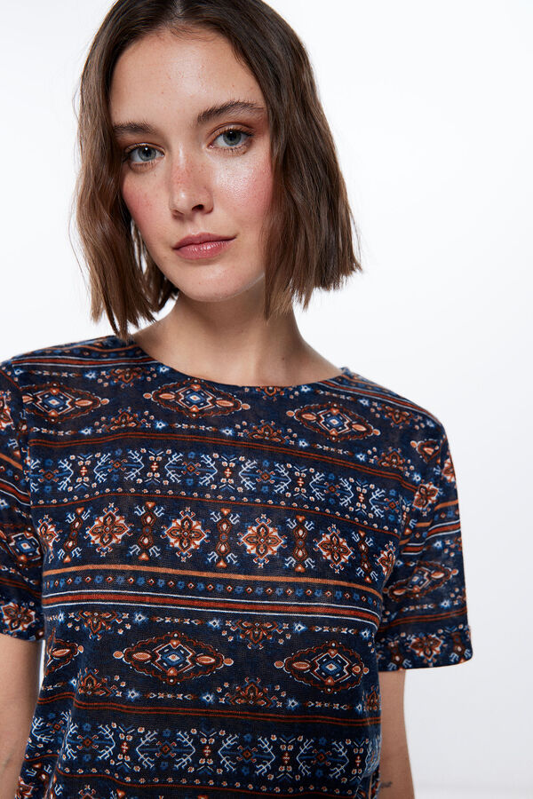 Springfield T-shirt Efeito Linho Estampada azul