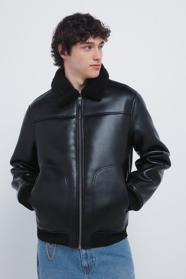 Springfield Cazadora aviador efecto piel doble faz negro