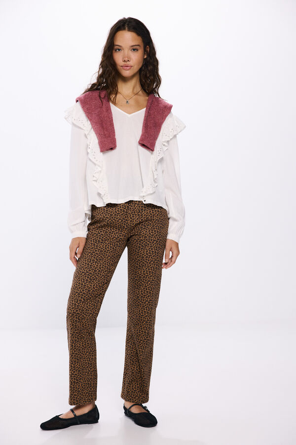 Springfield Blusa volantes schiffly estampado