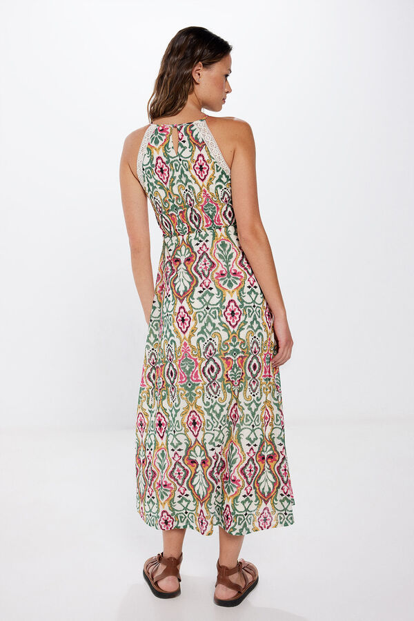 Springfield Vestido midi decote halter estampado &eacute;tnico bege