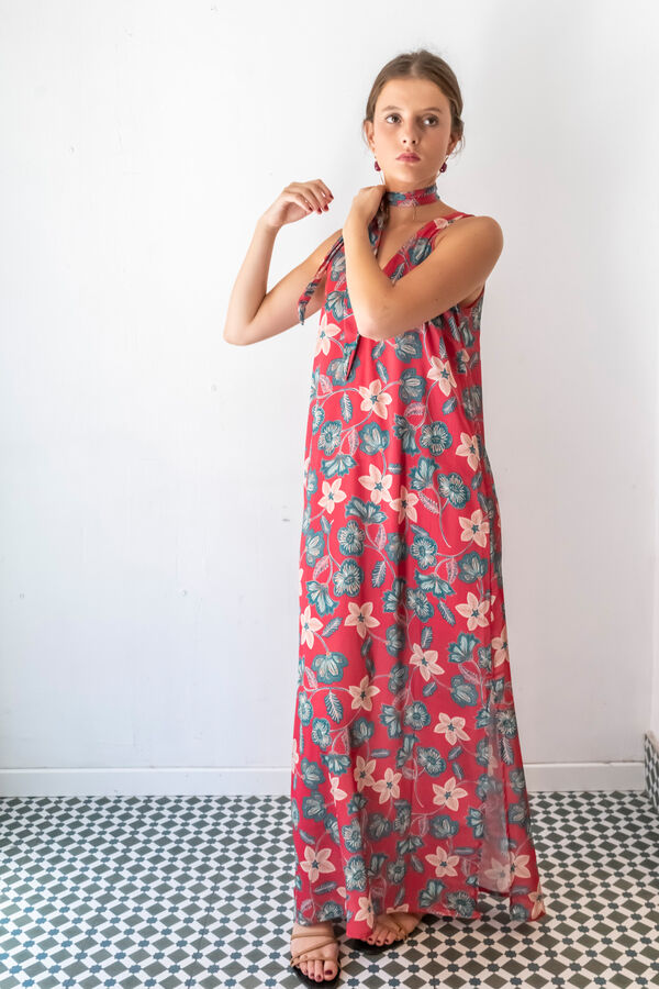 Cul Sac Vestido comprido gola em bico estampado