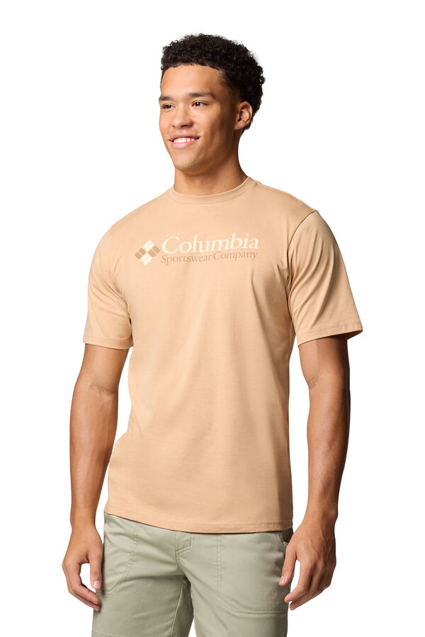 Columbia Camiseta masculina de manga curta de algod&atilde;o org&acirc;nico Basic Logo&trade; da para homem camel