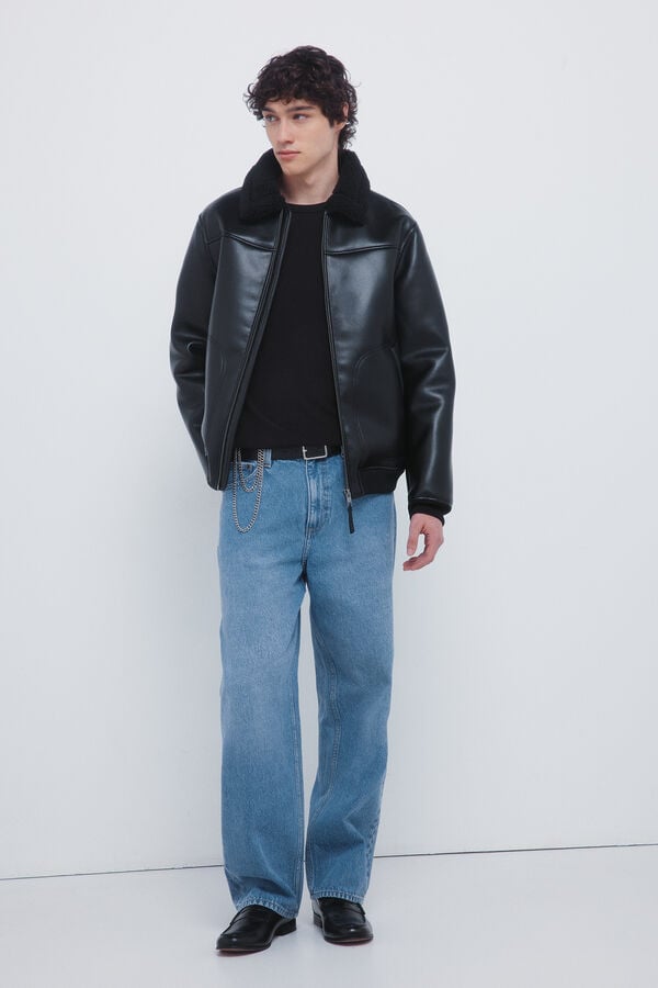 Springfield Cazadora aviador efecto piel doble faz negro