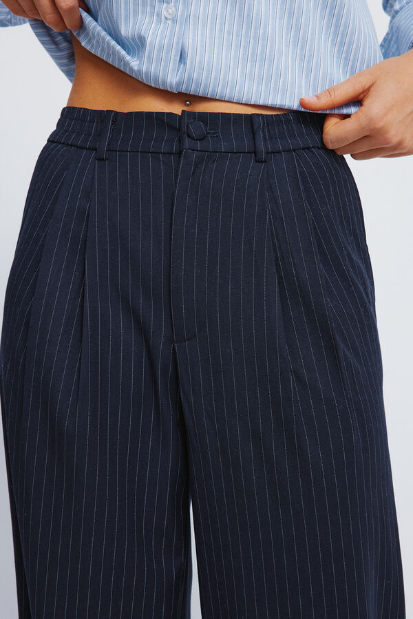 Springfield Pantalones pinzas goma cintura azul