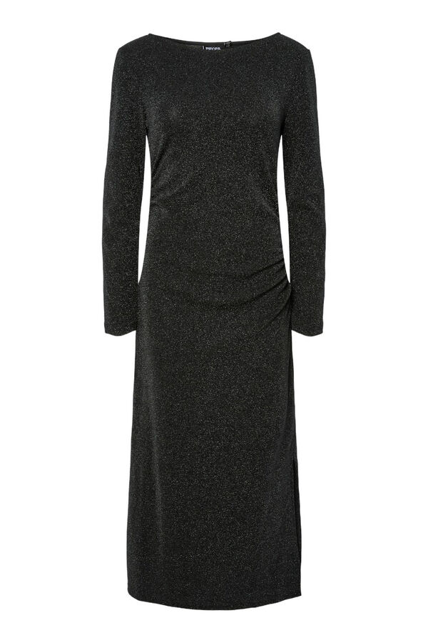 Pieces Vestido midi lurex fruncido cadera negro