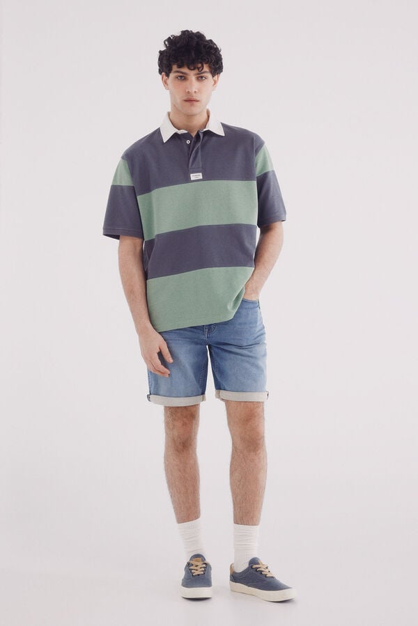 Springfield Bermuda jeans em malha denim slim fit média azul