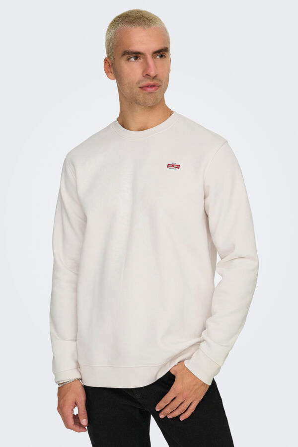 Only & Sons Sudadera de hombre de cuello redondo regular fit. blanco