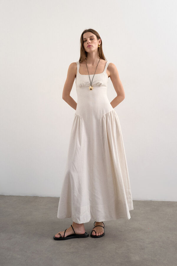 Topshop Vestido comprido de al&ccedil;as bege