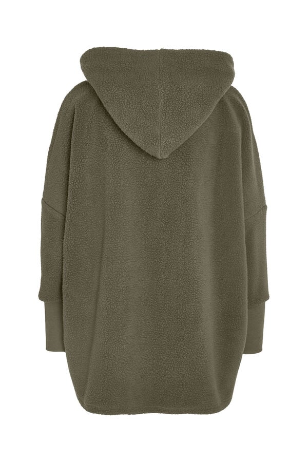 Noisy May Abrigo Teddy con capucha, pu&ntilde;o y cierre abotonado verde