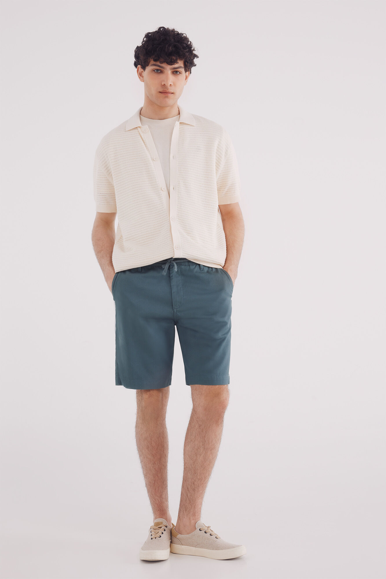 Springfield Bermuda piqu&eacute; riscas conforto slim fit