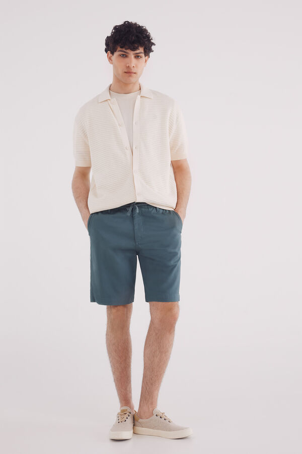 Springfield Bermuda piqu&eacute; riscas conforto slim fit azul