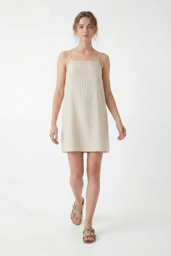 Pieces Vestido curto de linho com al&ccedil;as cinzento
