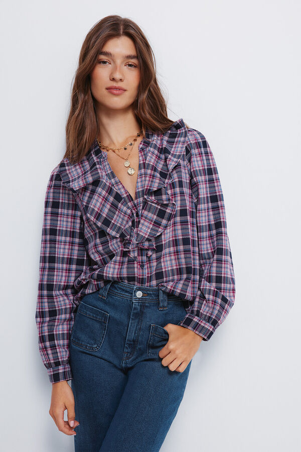 Springfield Blusa xadrez folho azul