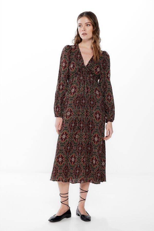 Springfield Vestido Midi Nudo Pecho kaki