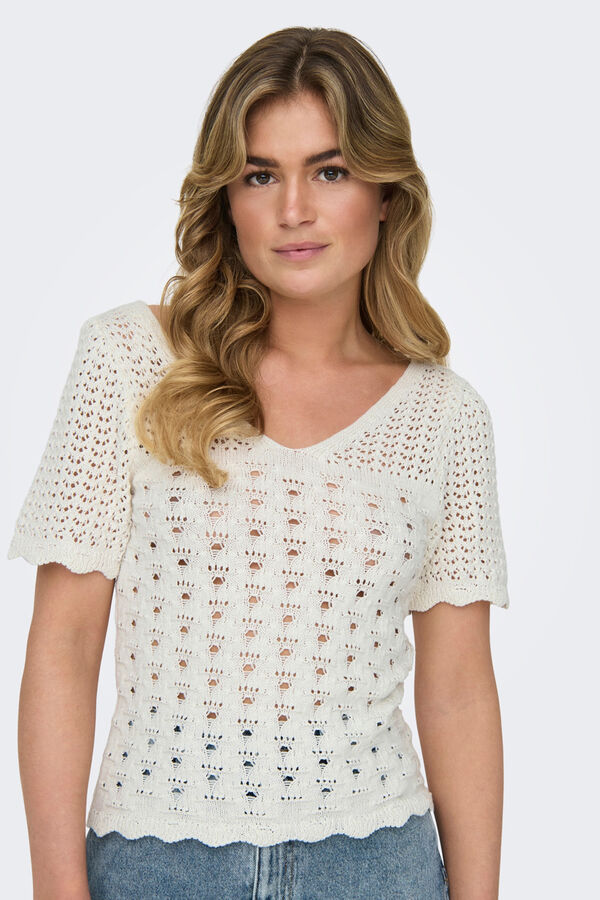 Only Camiseta de punto troquelado blanco