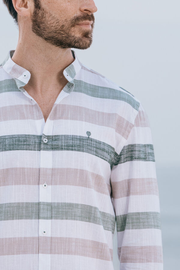 Celopman Camisa Rayas Horizontal Cuello Mao verde