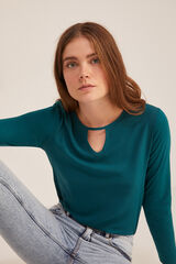 Springfield Camiseta Bimateria Escote L&aacute;grima verde