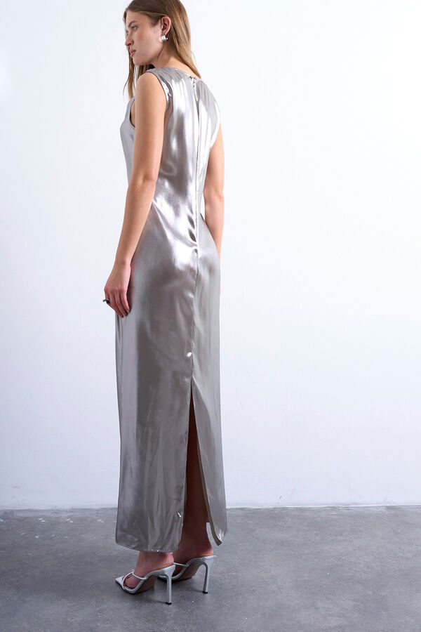 Topshop Vestido longo com fivela de metal no ombro cinzento