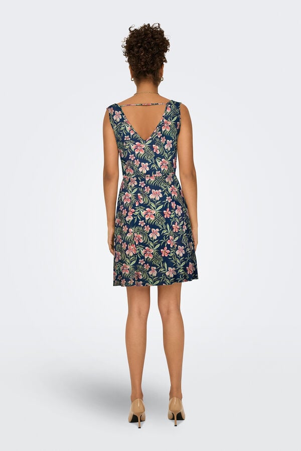 Only Vestido curto com al&ccedil;as largas  azul