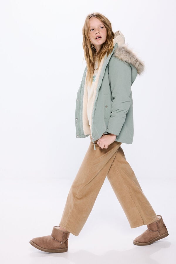 Springfield Kids Parka de pele com capuz de menina verde