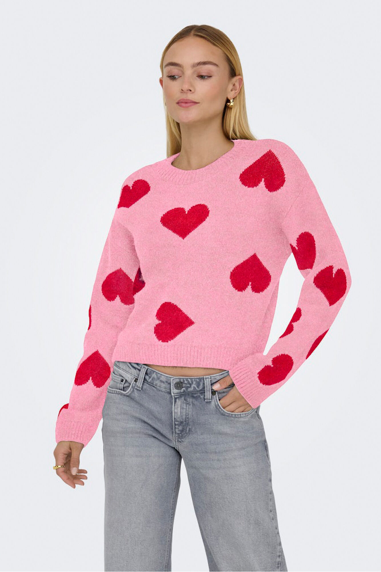 Only Camisola estampado com cora&ccedil;&atilde;o 