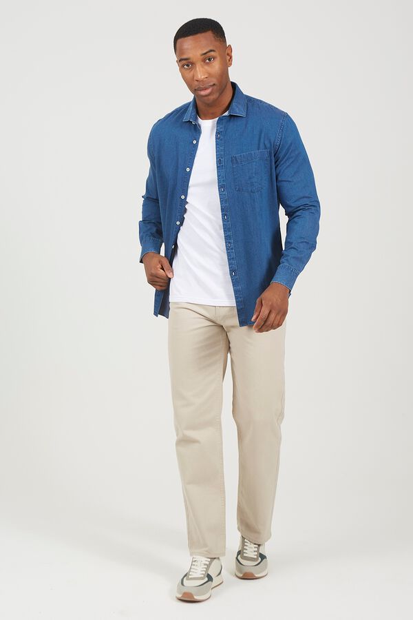 Brave Soul Camisa jeans com bolso azul