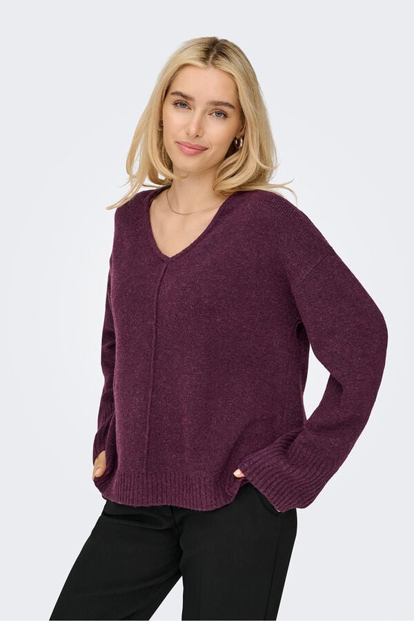 Only camisola com gola em V estampado