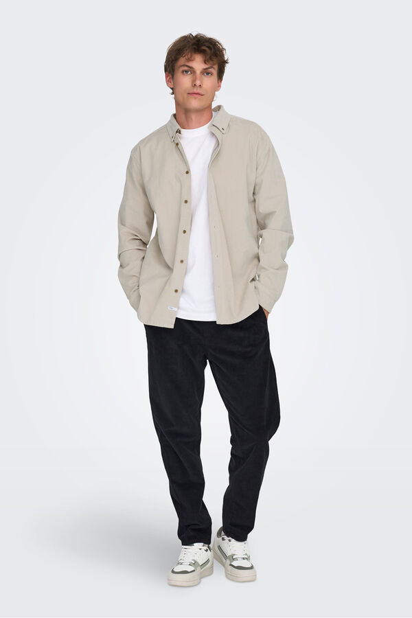 Only & Sons Camisa manga larga pana gris